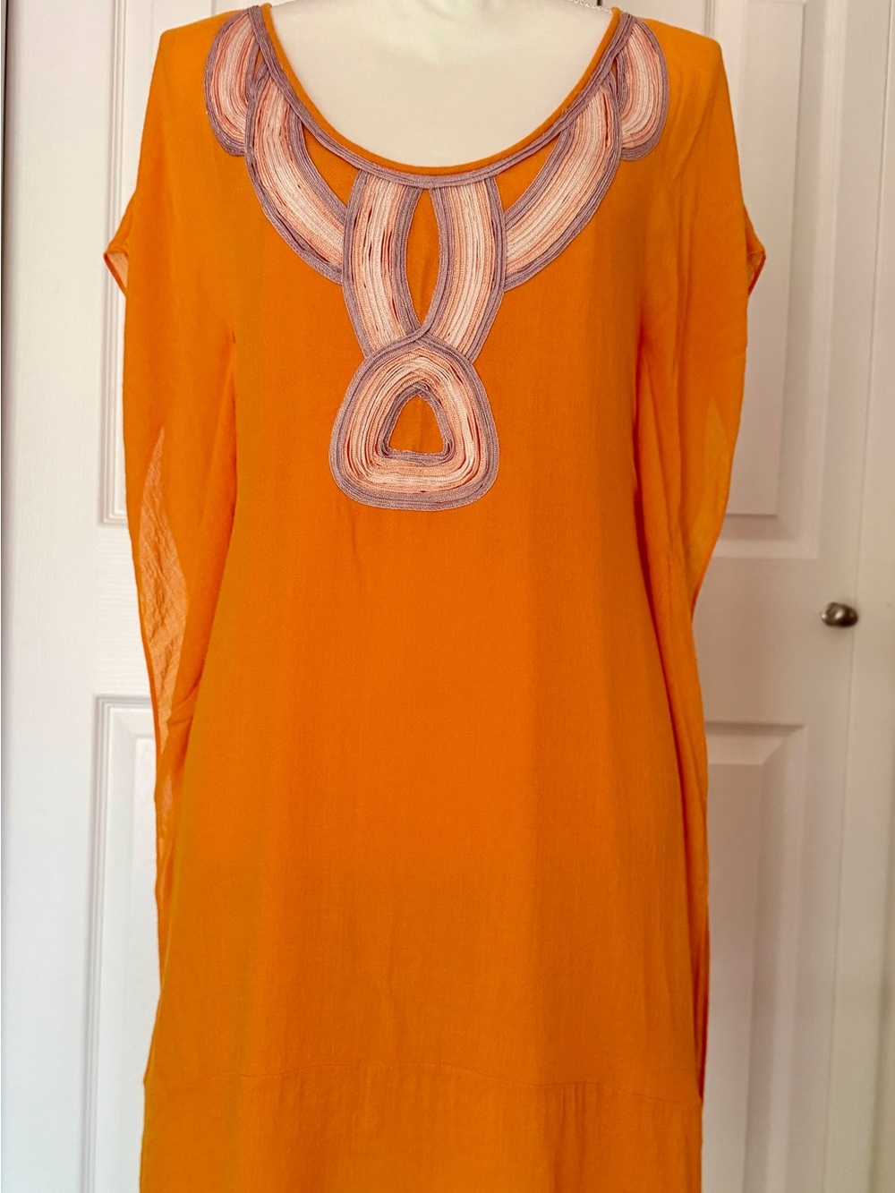 Orange Yellow Embellished Tunic Summer Dress Lightweight Cotton Beach Caftan